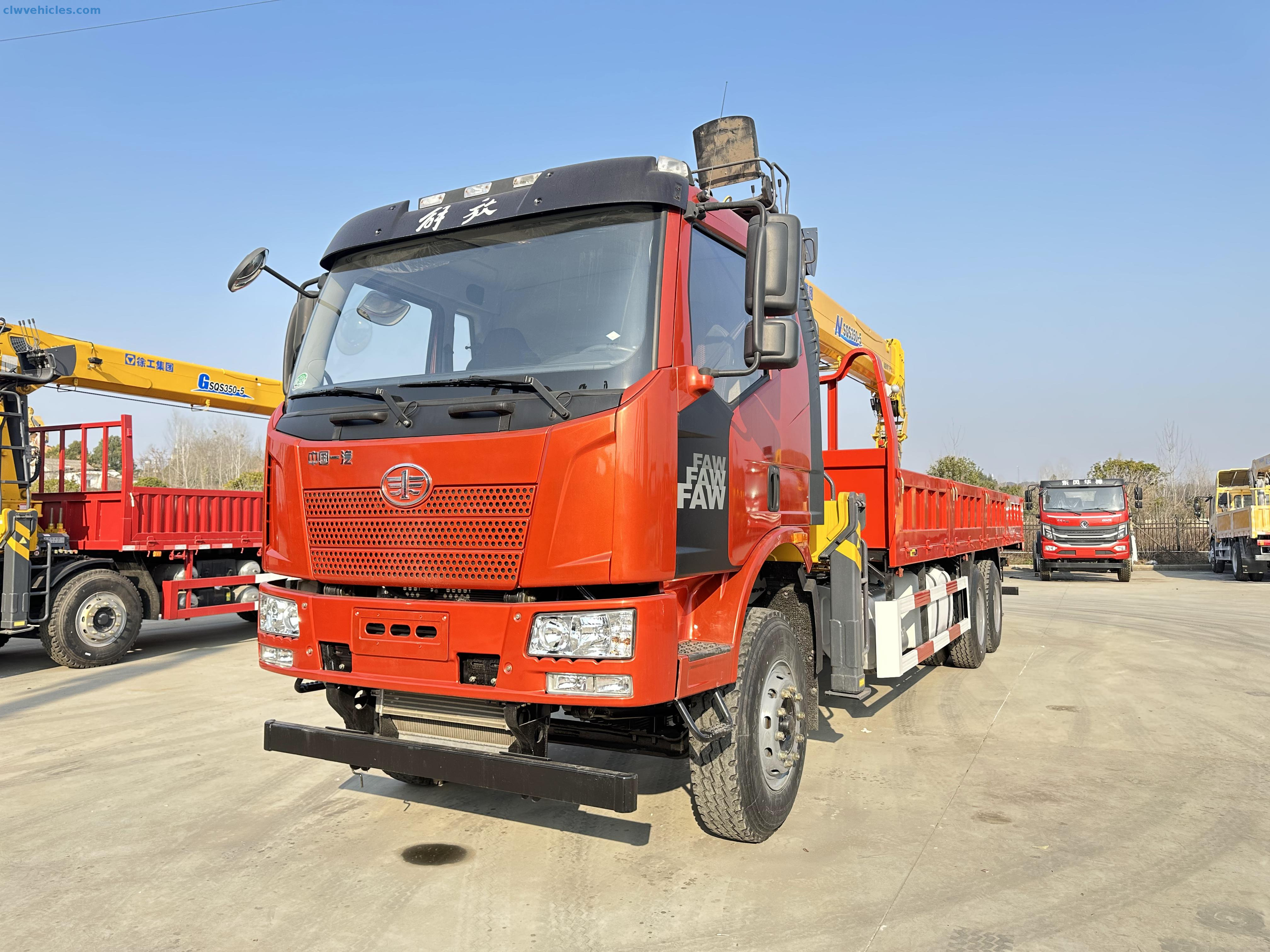 FAW 6x4 Cargo Truck Mounted Straight-arm Crane