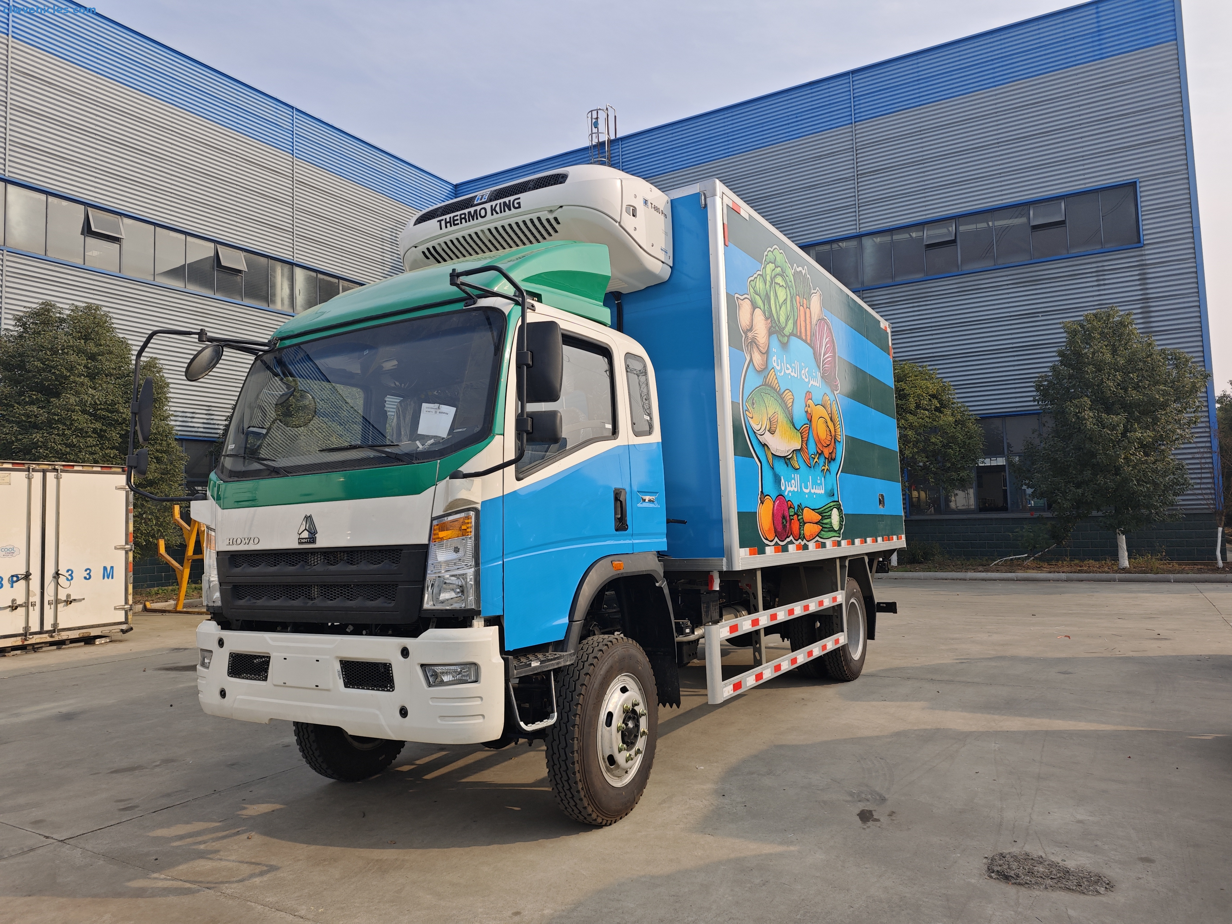 HOWO all wheel drive refrigerated truck side view with insulated box