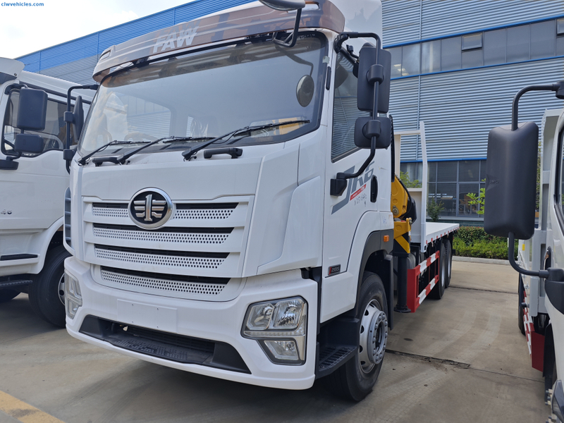 FAW JH6 6x4 Flatbed Truck with Knuckle Boom Crane